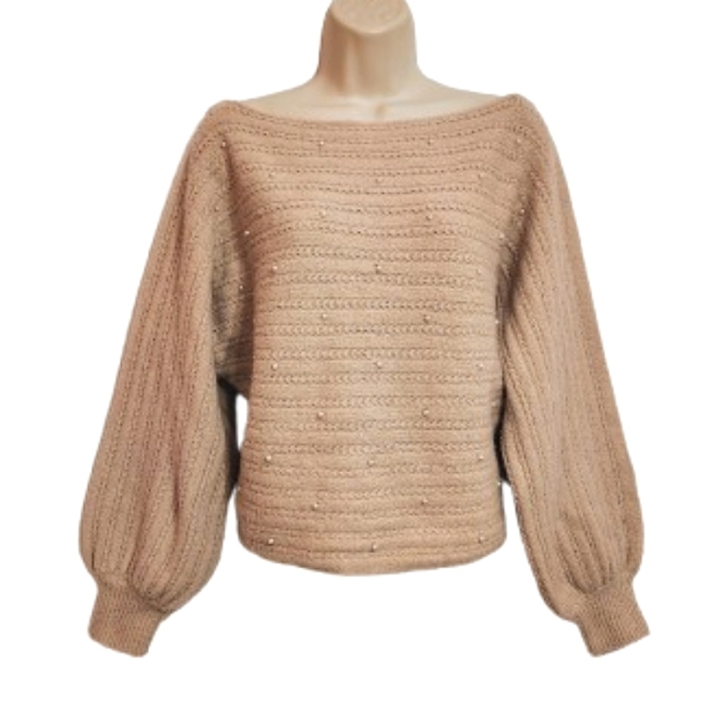 J Blush Pearl Balloon Sleeve Pink Sweater S/M